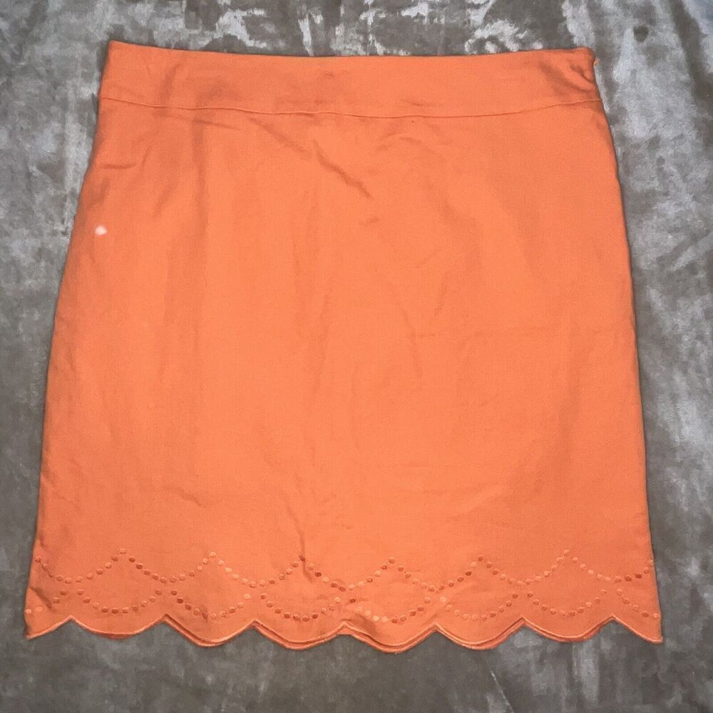 Talbots Womens Skirt Size 10 Orange Cotton Scallop Hem Linen Stretch Hawaii Vaca